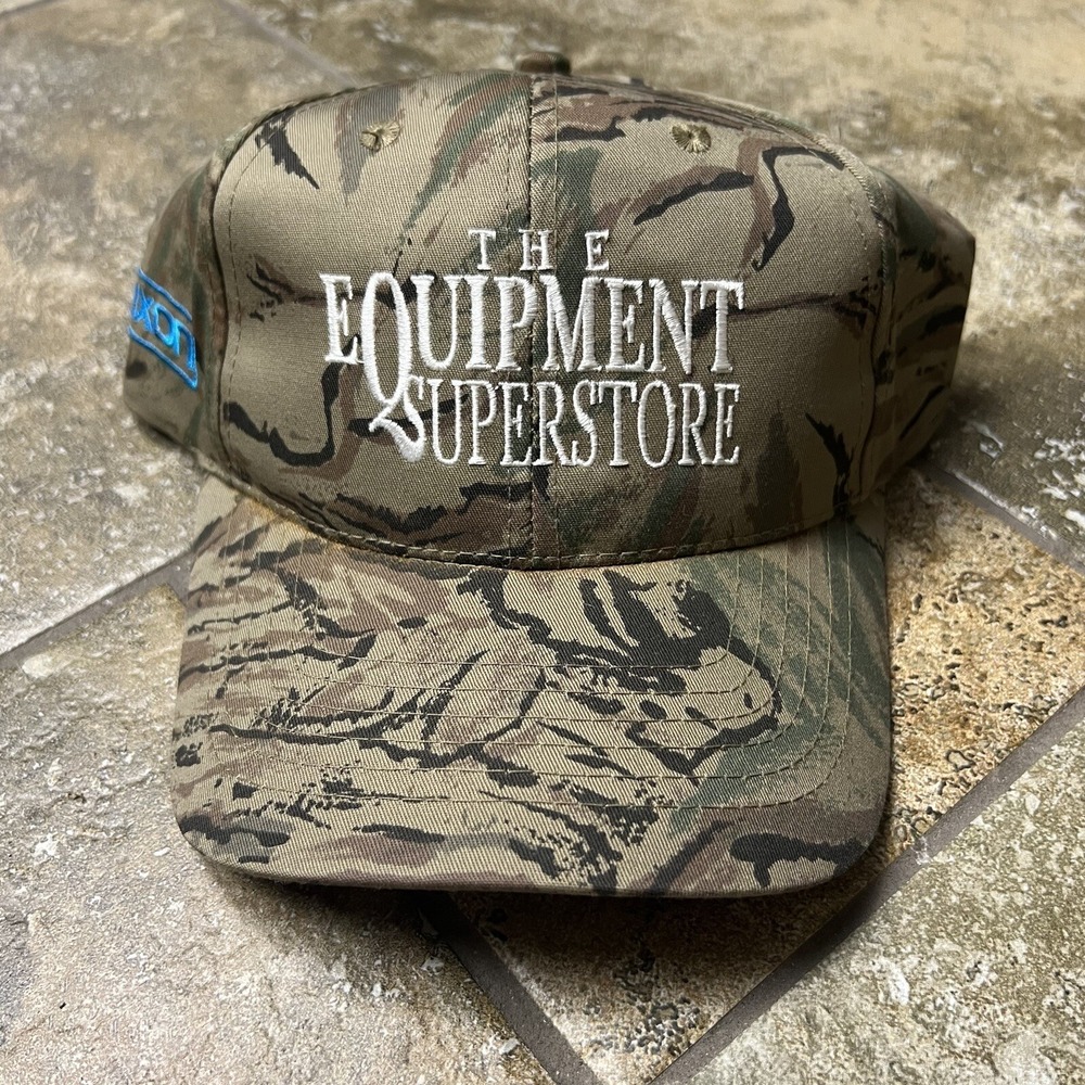 VINTAGE 90s Fishing Hunting Camo Brown Snapback Trucker Hat Cap USA Farm Work